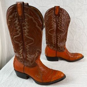 Montana Vintage Ostrich Leather Western Cowboy Boots Mens 8D Tan Saddle Altered